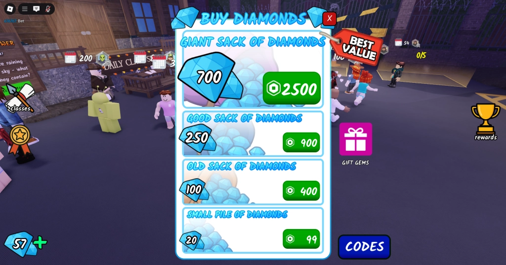 Canjear código en 99 noches en Roblox